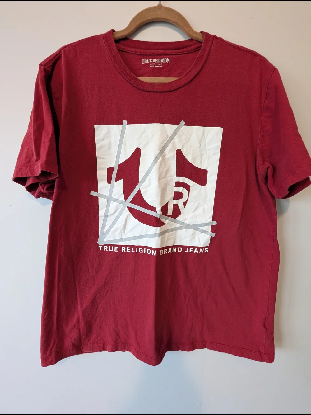 True Religion Red Short-Sleeve Logo Tee with White Graphic